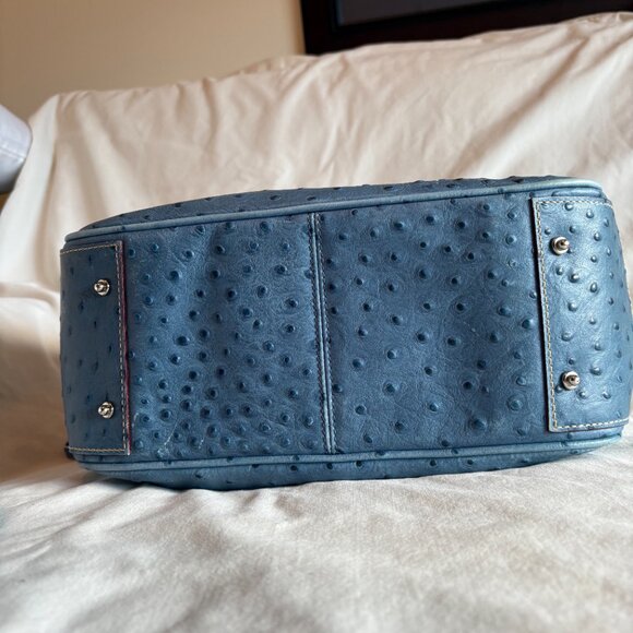 Dooney & Burke Blue Leather Ostrich Satchel Bag - Picture 4 of 7